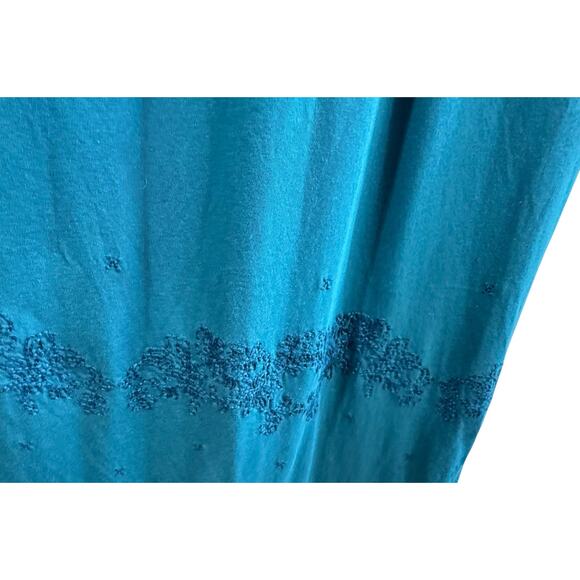 Garnet Hill Teal Blue Sleeveless Lined Embroidered Cotton Blend Maxi Dress Sz XS - Picture 4 of 8
